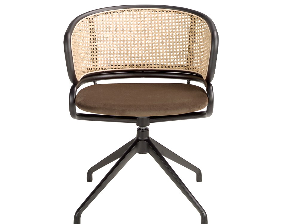 Silla giratoria Ángel Cerdá 4129 con asiento tapizado en terciopelo y respaldo de rattán - 5