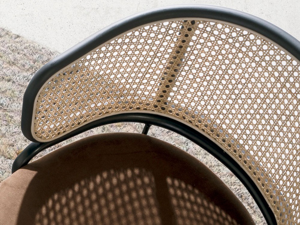 Silla giratoria Ángel Cerdá 4129 con asiento tapizado en terciopelo y respaldo de rattán - 6