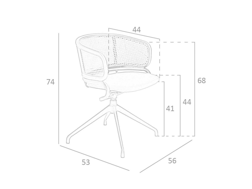 Silla giratoria Ángel Cerdá 4129 con asiento tapizado en terciopelo y respaldo de rattán - 7
