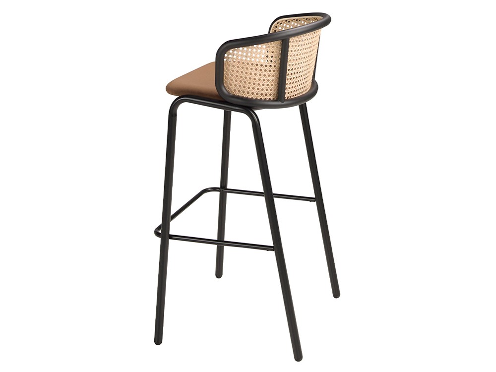 Taburete alto Ángel Cerdá 4128 con asiento aterciopelado marrón y respaldo de rattán - 4