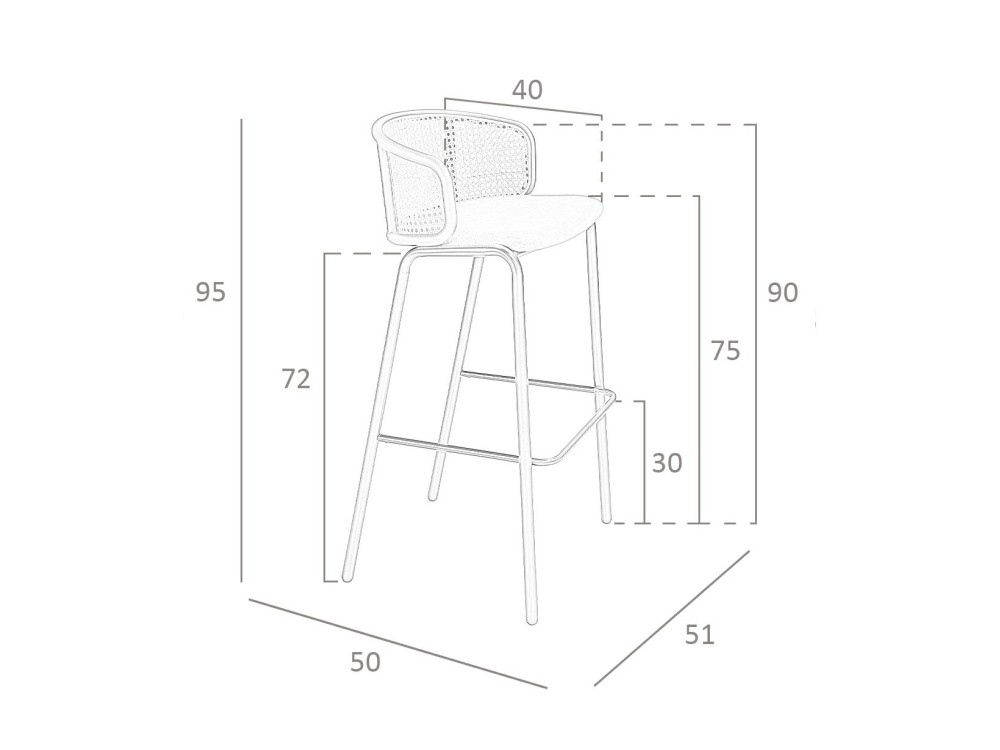 Taburete alto Ángel Cerdá 4128 con asiento aterciopelado marrón y respaldo de rattán - 7