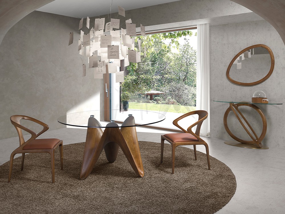 Mesa redonda de comedor Ángel Cerdá 1126 con sobre de cristal y patas de madera - 2