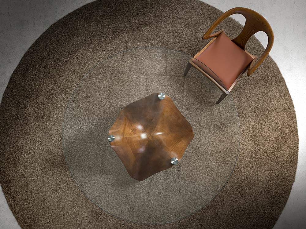 Mesa redonda de comedor Ángel Cerdá 1126 con sobre de cristal y patas de madera - 6