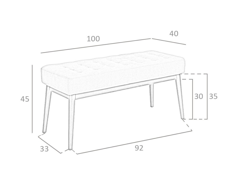 Descalzadora tapizada en textil gris claro con patas de madera Ángel Cerdá 5107 - 7