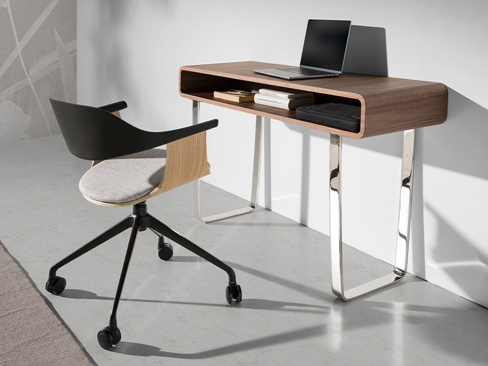 Silla oficina Ángel Cerdá 4130 giratoria con ruedas y tapizada en gris - 6