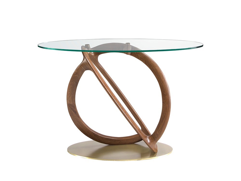 Consola ovalada con sobre de cristal templado patas de madera y base de metal Ángel Cerdá 3246 - 5