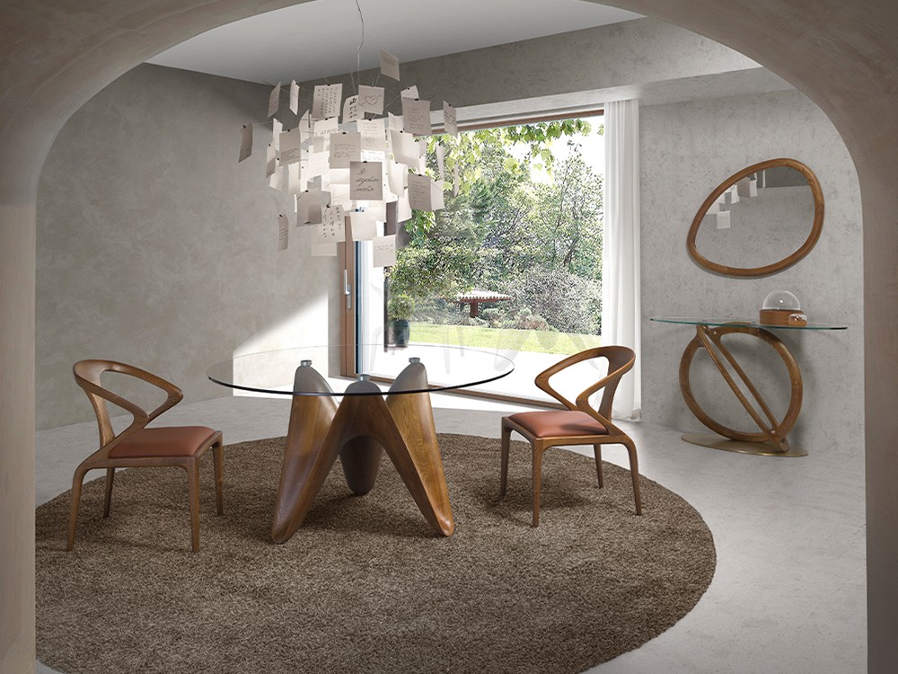 Consola ovalada con sobre de cristal templado patas de madera y base de metal Ángel Cerdá 3246 - 7