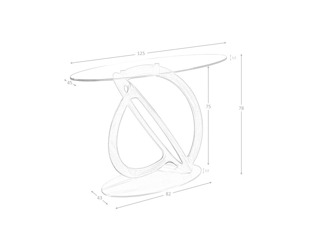 Consola ovalada con sobre de cristal templado patas de madera y base de metal Ángel Cerdá 3246 - 6