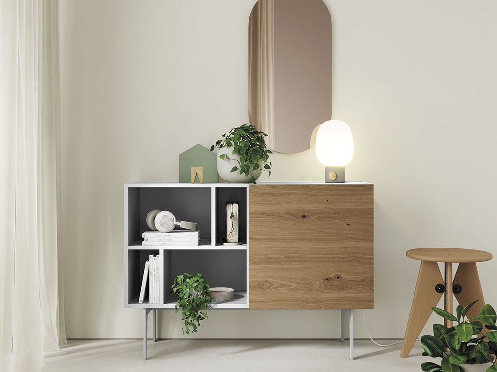 Mueble recibidor lacado con frente de chapa de Roble Tostado Compact 2 Vive - 4