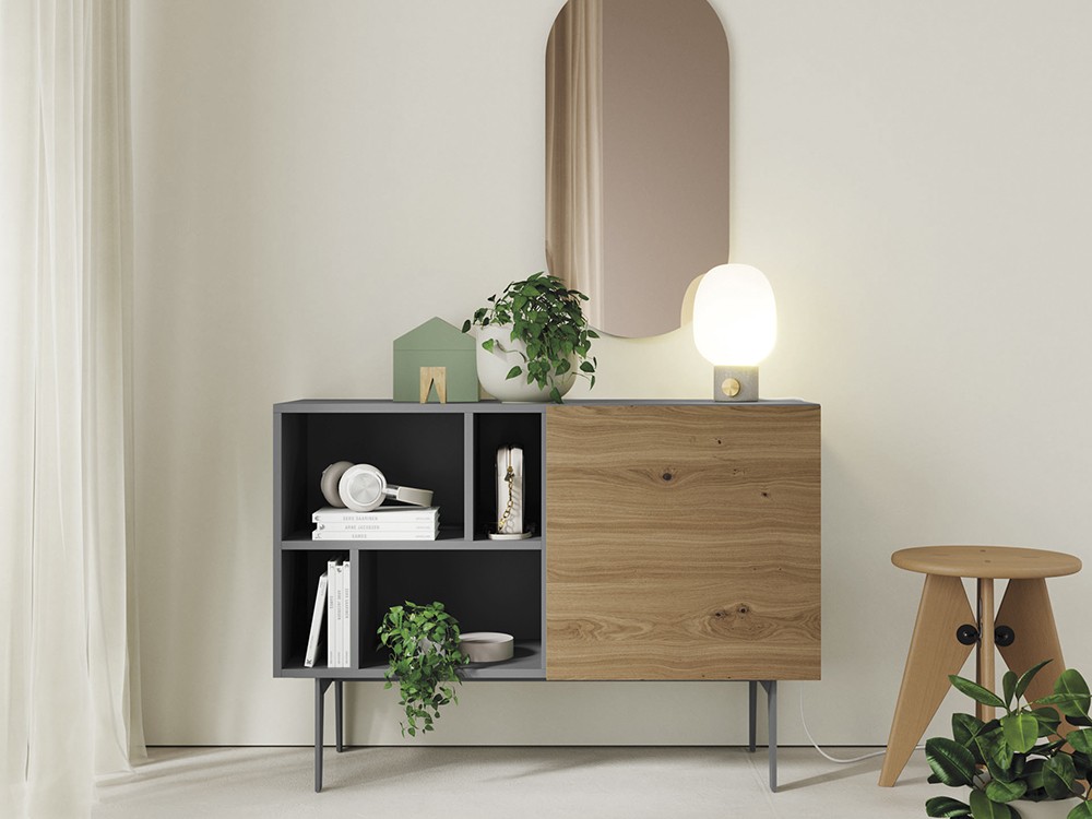 Mueble recibidor lacado con frente de chapa de Roble Tostado Compact 2 Vive - 5