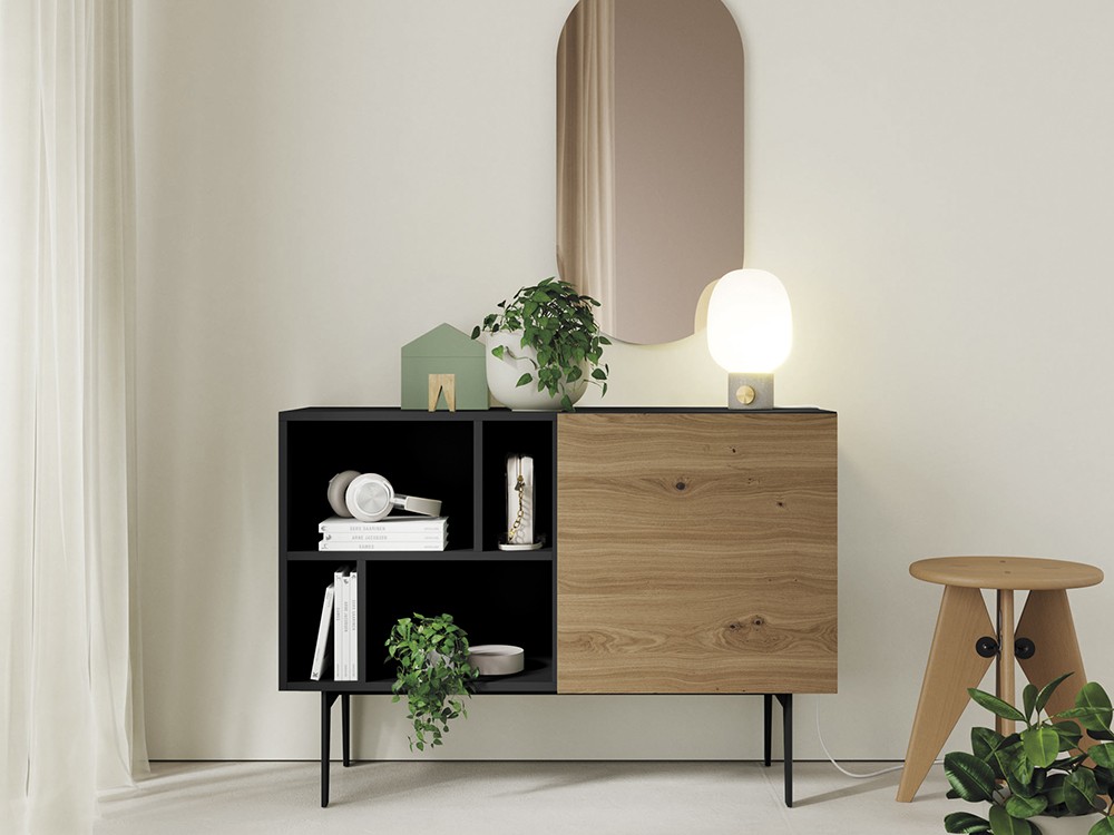 Mueble recibidor lacado con frente de chapa de Roble Tostado Compact 2 Vive - 2