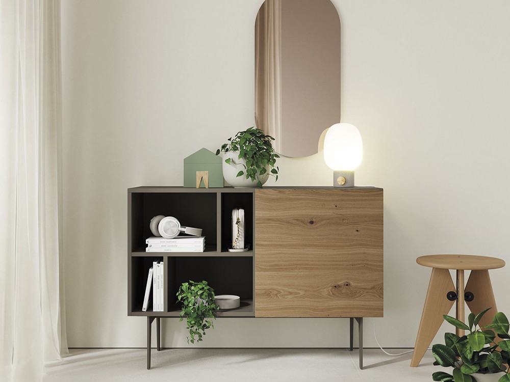 Mueble recibidor lacado con frente de chapa de Roble Tostado Compact 2 Vive - 7