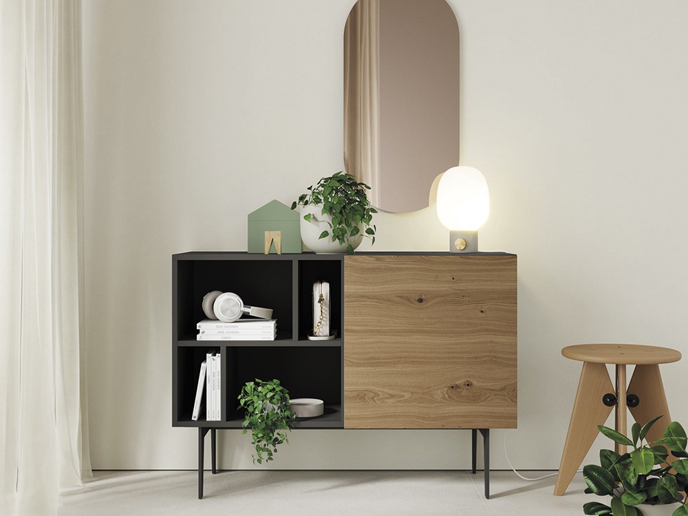 Mueble recibidor lacado con frente de chapa de Roble Tostado Compact 2 Vive - 9