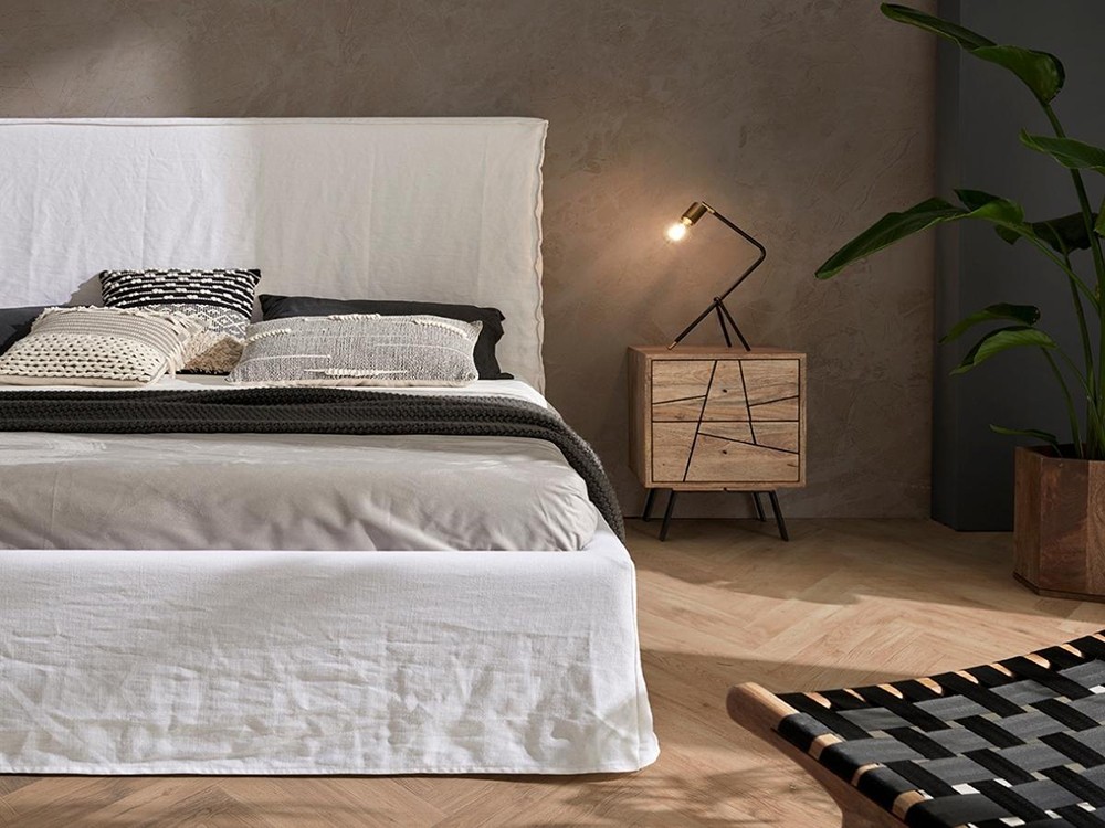 Cama tapizada en lino Share con aro o canapé arcón de Acana Piel - 2