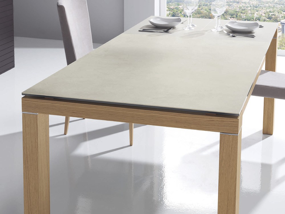 Mesa extensible Armonía con sobre Porcelánico y patas de madera de haya de Indesan - 2