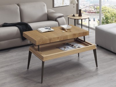 Mesa de centro elevable Demos en chapa natural o laca mate de Indesan - 1