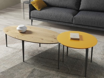 Mesa de centro Kepler ovalada en chapa natural o laca mate de Indesan - 1