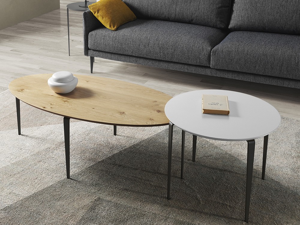 Mesa de centro Kepler ovalada en chapa natural o laca mate de Indesan - 2