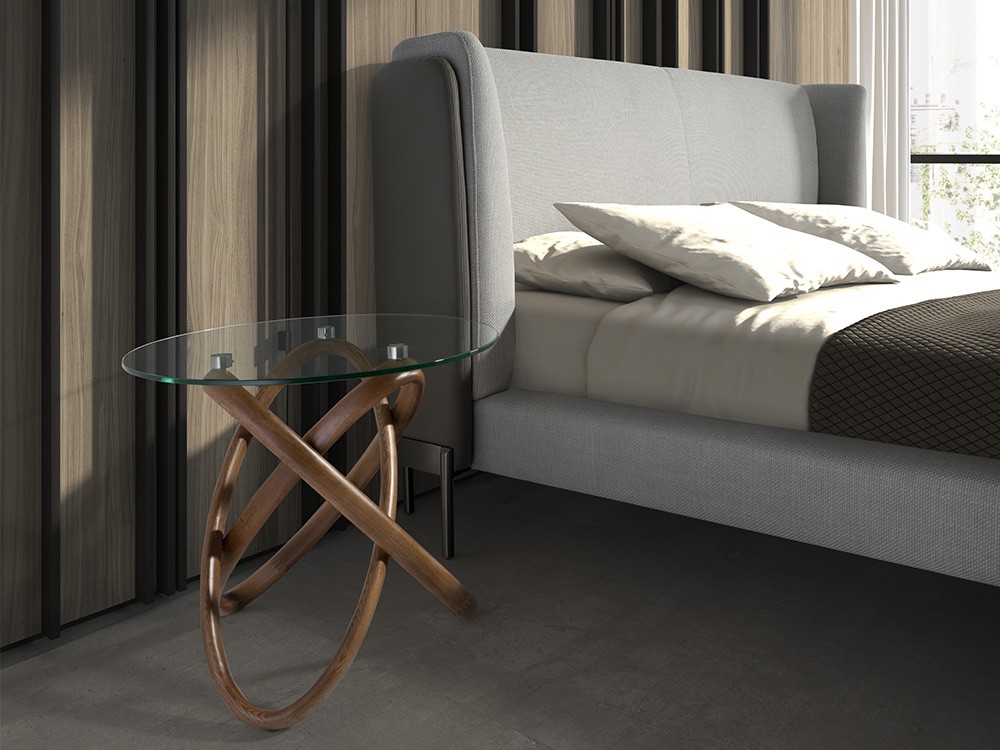 Mesa auxiliar 2126 patas de madera y sobre redondo de cristal Ángel Cerdá - 2