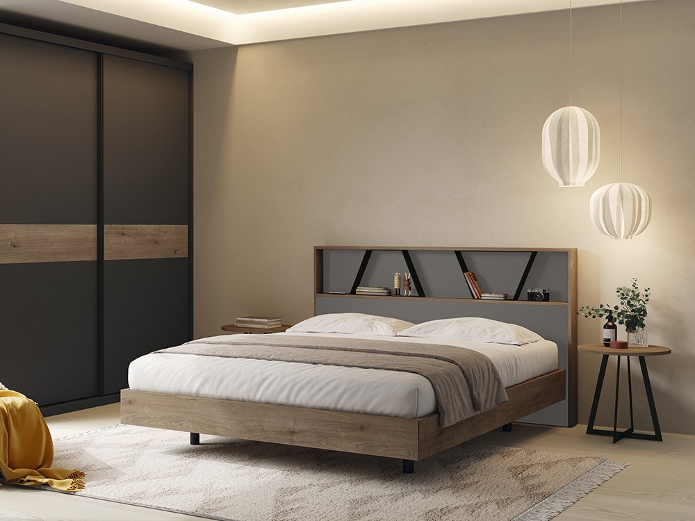 Cama con cabecero Forest con estante y aro Ottawa Kalm 02 de Mobenia - 4