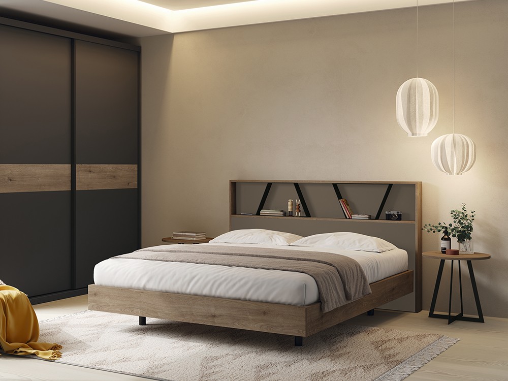 Cama con cabecero Forest con estante y aro Ottawa Kalm 02 de Mobenia - 6