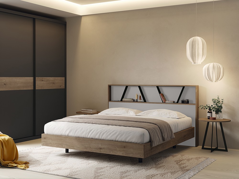 Cama con cabecero Forest con estante y aro Ottawa Kalm 02 de Mobenia - 7