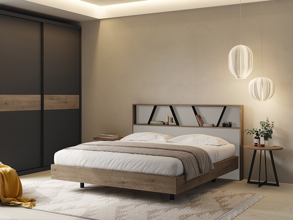 Cama con cabecero Forest con estante y aro Ottawa Kalm 02 de Mobenia - 8