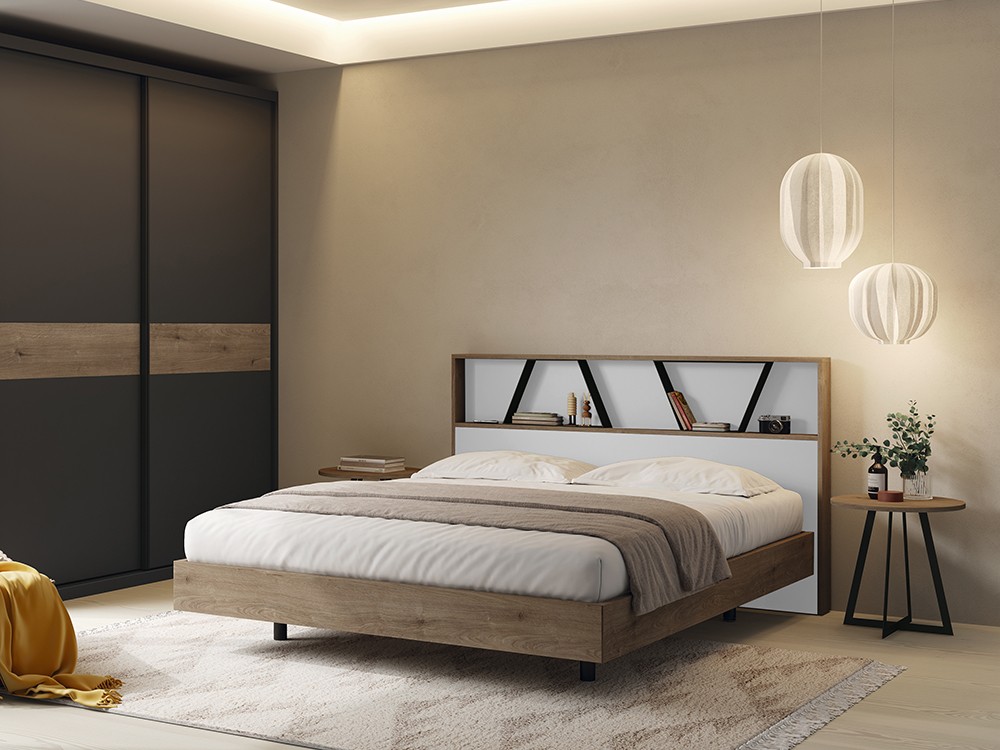 Cama con cabecero Forest con estante y aro Ottawa Kalm 02 de Mobenia - 9