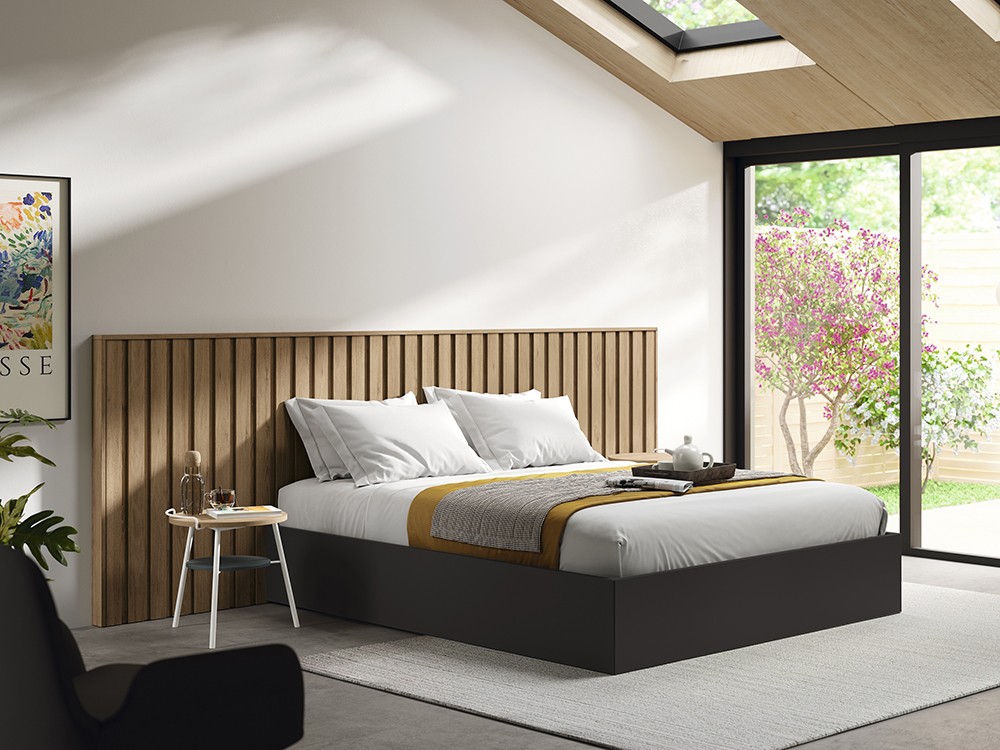 Cama con cabecero Mika Cairo y aro Sim Max laminado para colchón 160x200 Kalm 11 de Mobenia -3