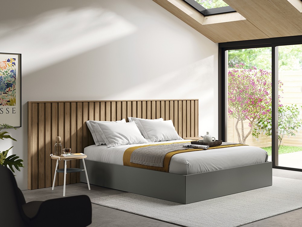 Cama con cabecero Mika Cairo y aro Sim Max laminado para colchón 160x200 Kalm 11 de Mobenia -1