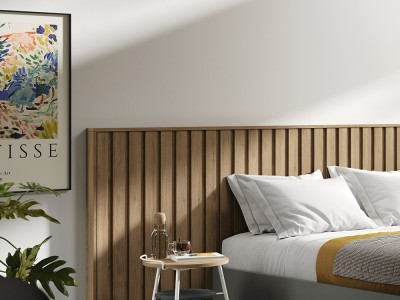 Cama con cabecero Mika Cairo y aro Sim Max laminado para colchón 160x200 Kalm 11 de Mobenia -2