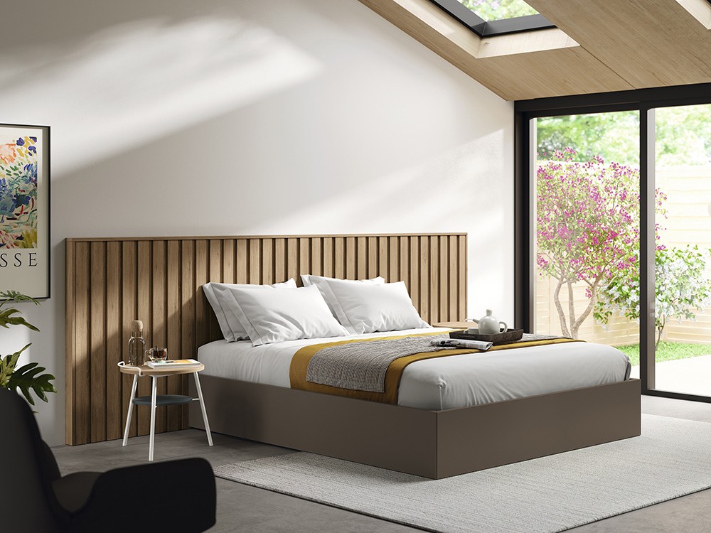 Cama con cabecero Mika Cairo y aro Sim Max laminado para colchón 160x200 Kalm 11 de Mobenia -6