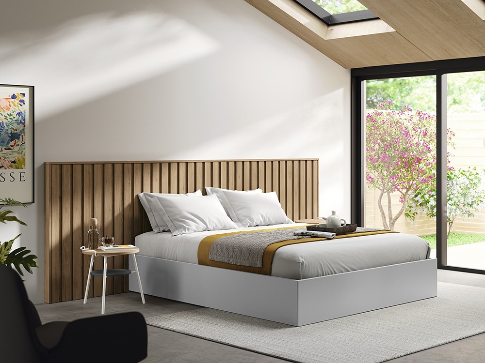Cama con cabecero Mika Cairo y aro Sim Max laminado para colchón 160x200 Kalm 11 de Mobenia -9