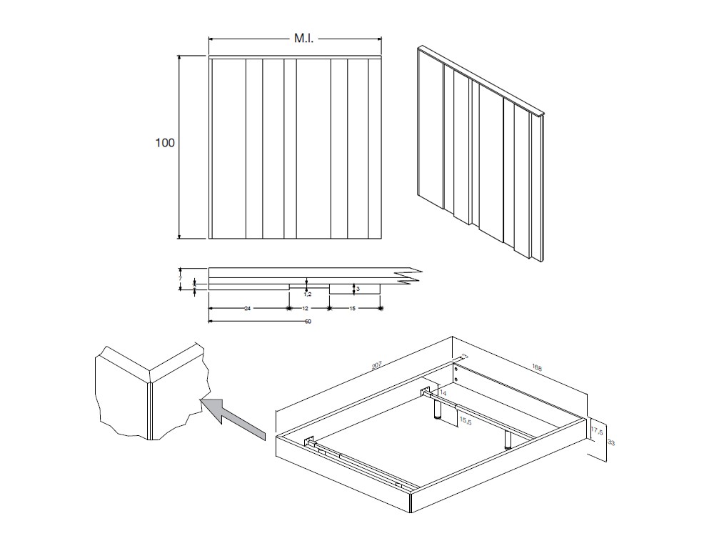 Cama con cabecero alistonado Hima y aro Sim puedes añadir las mesitas Flat en acabado laminado Kalm 12 de Mobenia - 4