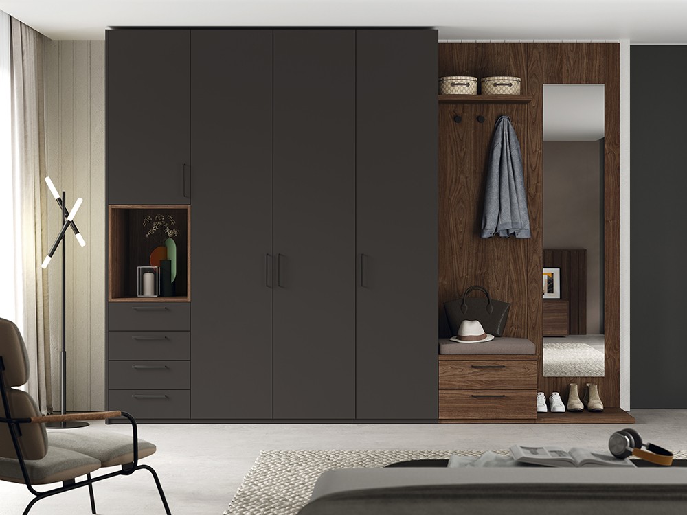 Armario modular Liso con puertas batientes, asiento y espejo Kalm de Mobenia - 3