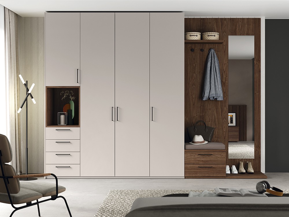 Armario modular Liso con puertas batientes, asiento y espejo Kalm de Mobenia - 5