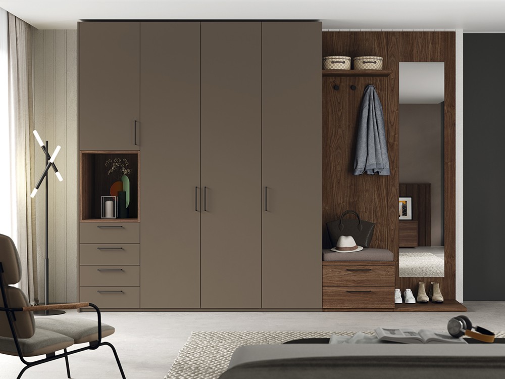 Armario modular Liso con puertas batientes, asiento y espejo Kalm de Mobenia - 6