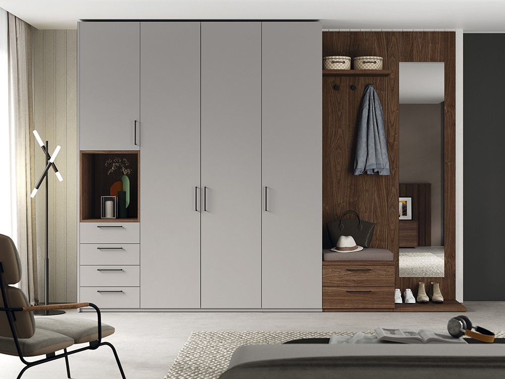 Armario modular Liso con puertas batientes, asiento y espejo Kalm de Mobenia - 7