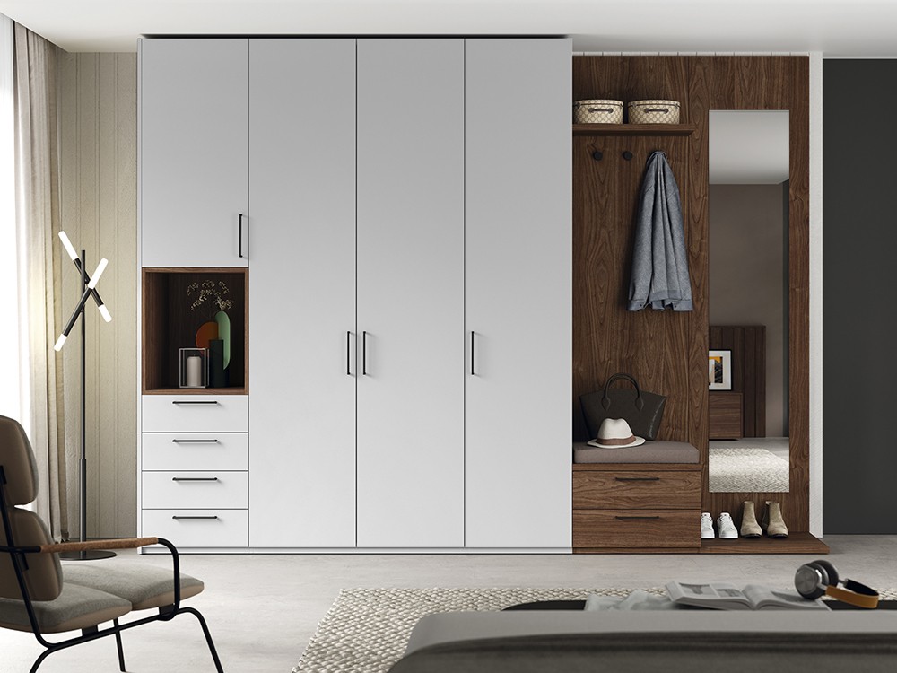 Armario modular Liso con puertas batientes, asiento y espejo Kalm de Mobenia - 8