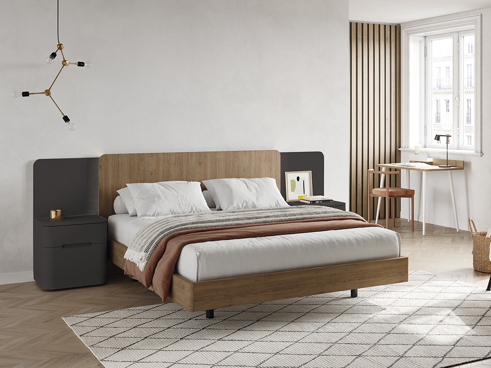 Cama con cabecero Land Cairo con led y aro Slim puedes añadir las mesitas Surf Kalm 14 de Mobenia - 3