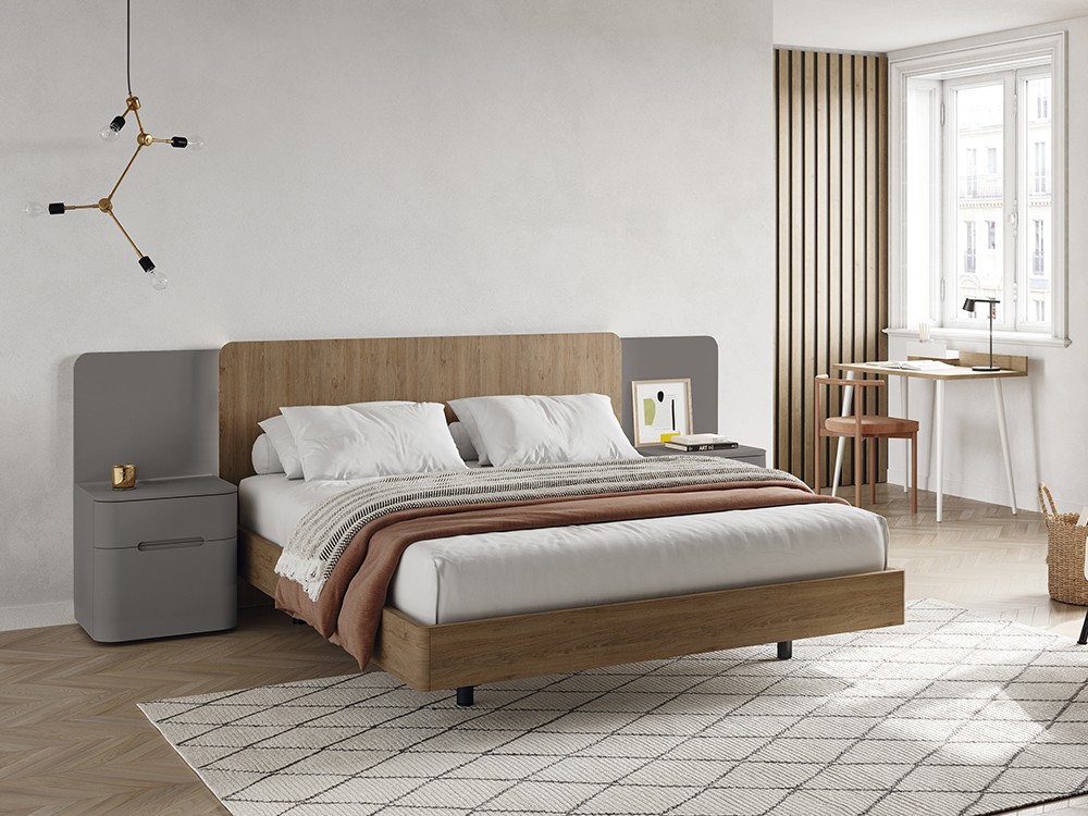 Cama con cabecero Land Cairo con led y aro Slim puedes añadir las mesitas Surf Kalm 14 de Mobenia - 5