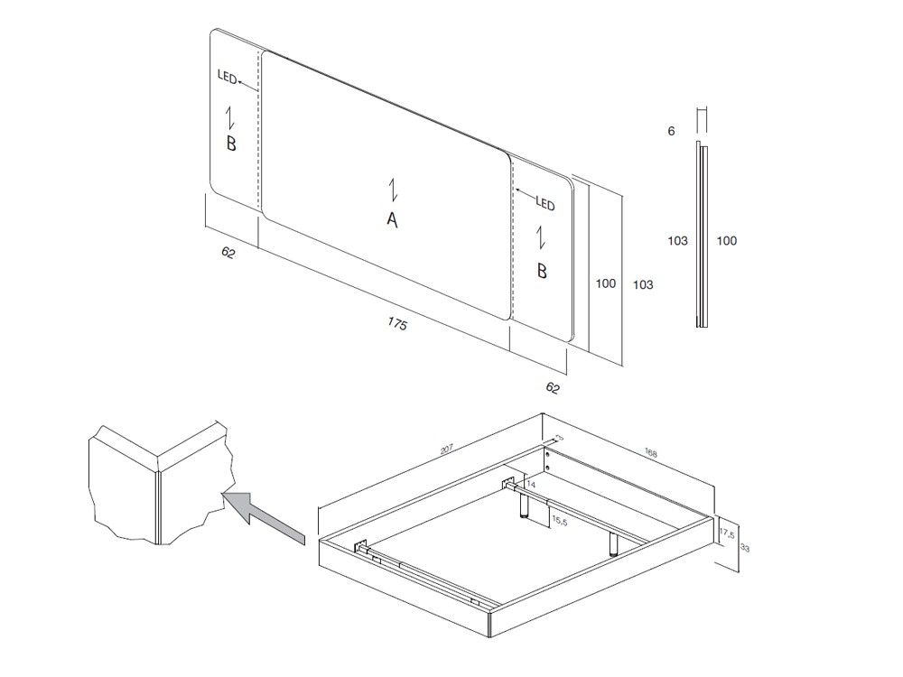 Cama con cabecero Land Cairo con led y aro Slim puedes añadir las mesitas Surf Kalm 14 de Mobenia - 10