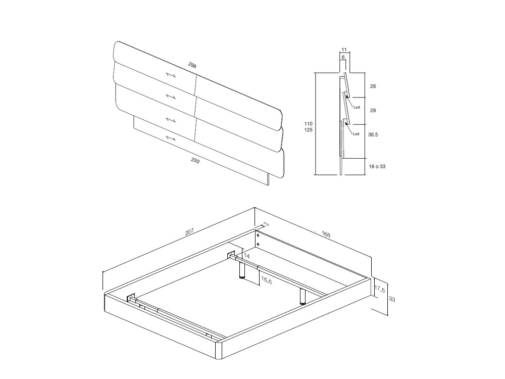 Cama Dodó con led y aro Dover en acabado laminado Kalm 16 de Mobenia - 3
