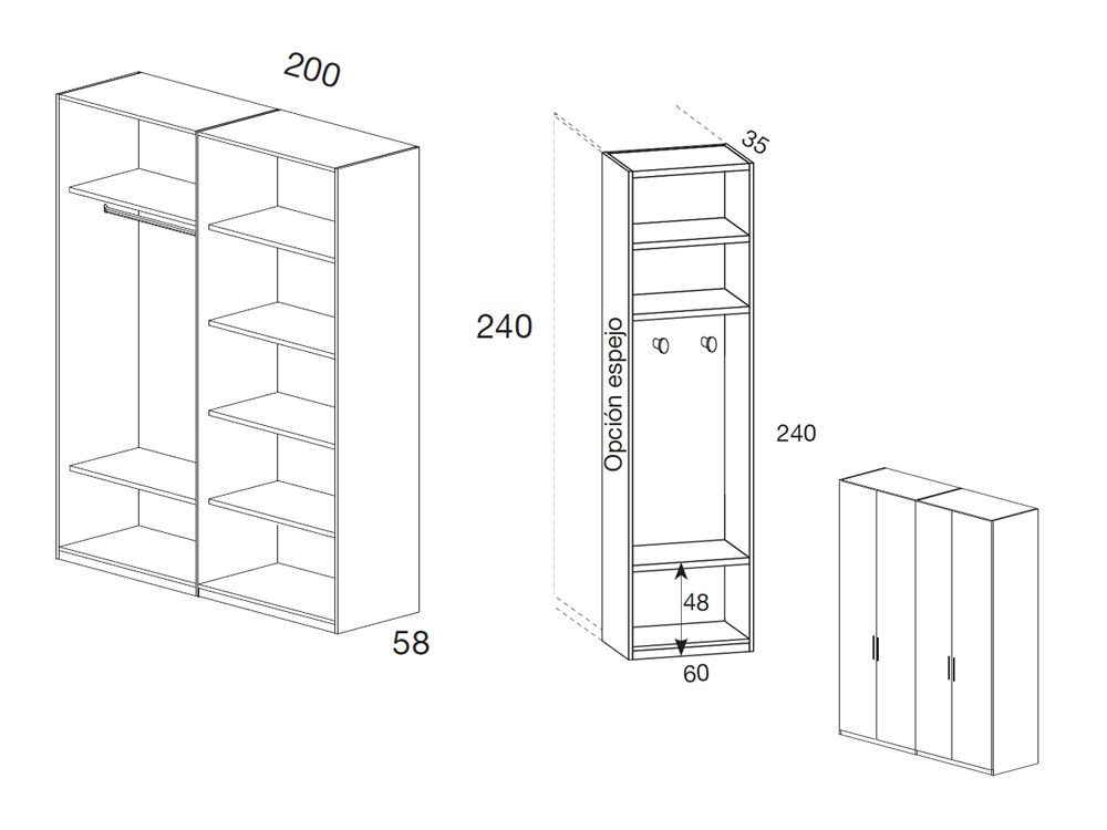 Armario Liso de cuatro puertas batientes con terminal con perchero Kalm de Mobenia - 9