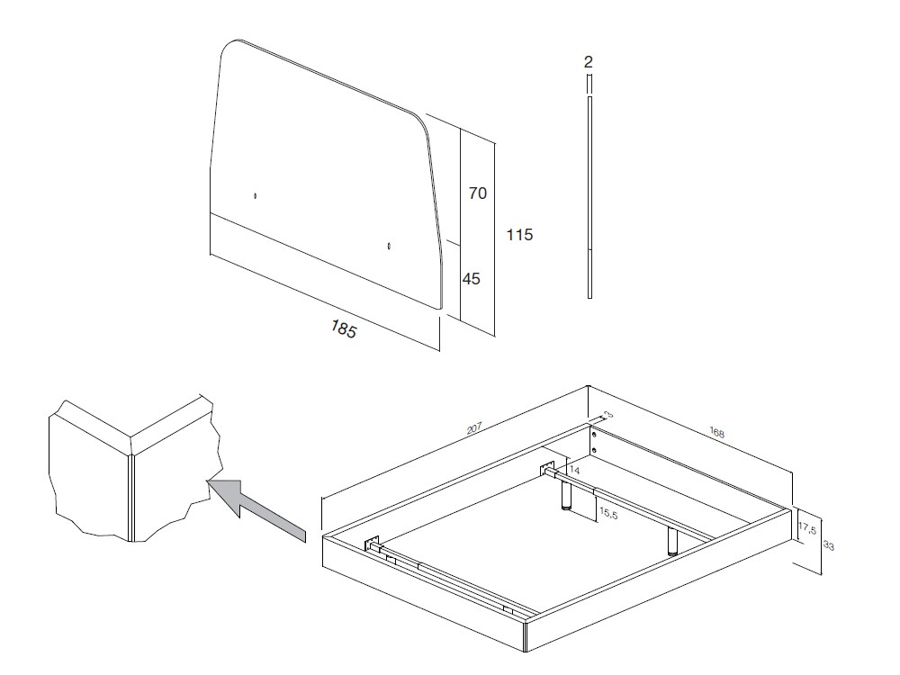 Cama con cabecero Trapez y aro sim Kalm de Mobenia - 3