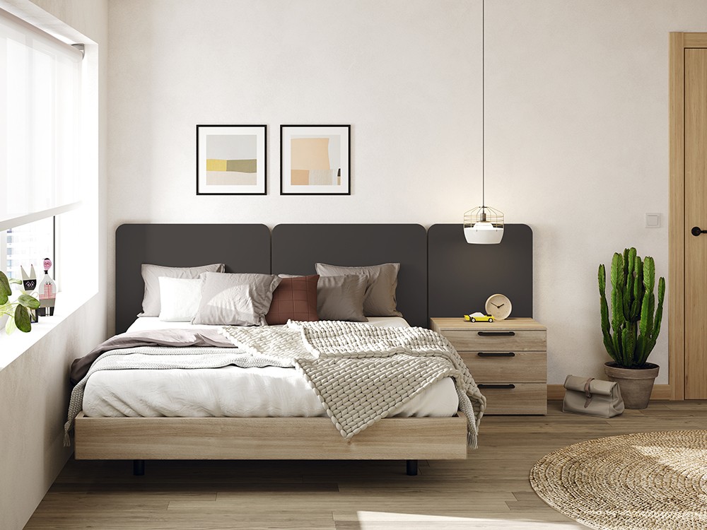 Cama con cabecero con tres paneles Ona y aro Slim Kalm 22 de Mobenia - 3