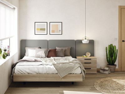 Cama con cabecero con tres paneles Ona y aro Slim Kalm 22 de Mobenia - 1