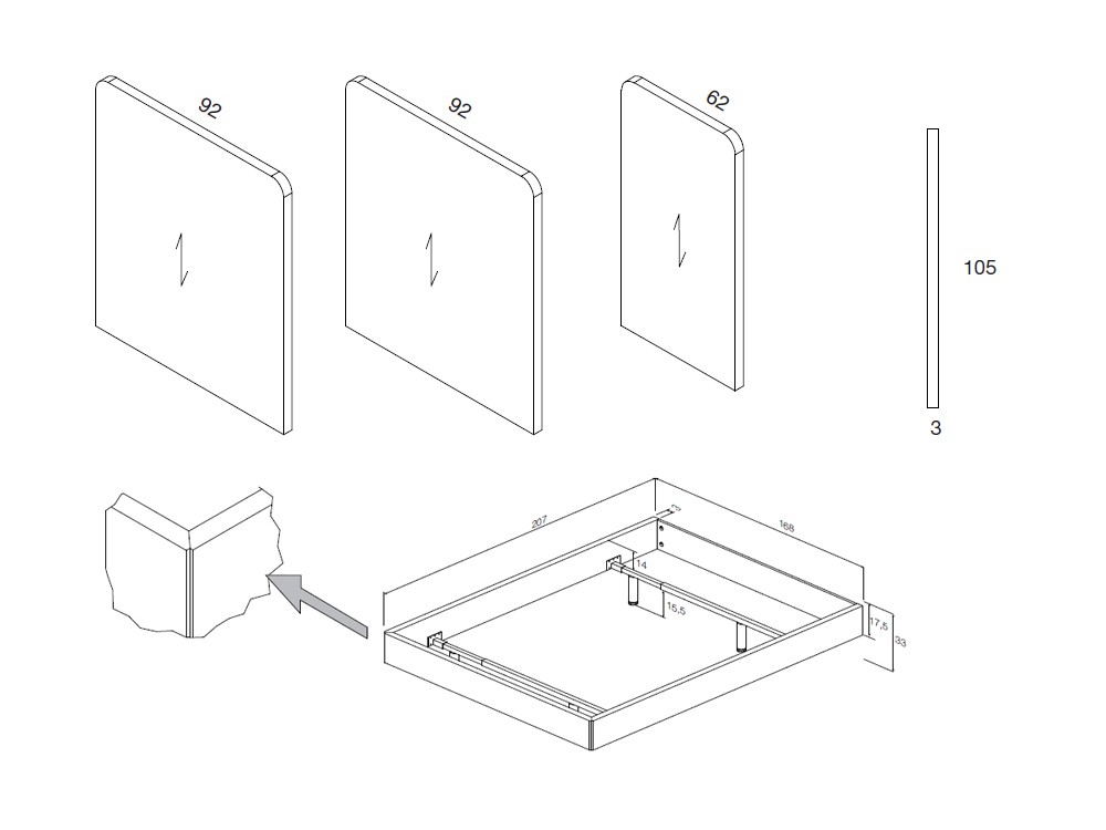 Cama con cabecero con tres paneles Ona y aro Slim Kalm 22 de Mobenia - 9