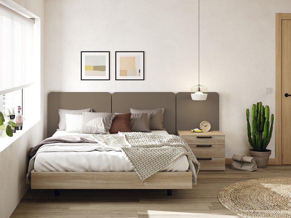 Cama con cabecero con tres paneles Ona y aro Slim Kalm 22 de Mobenia - 5