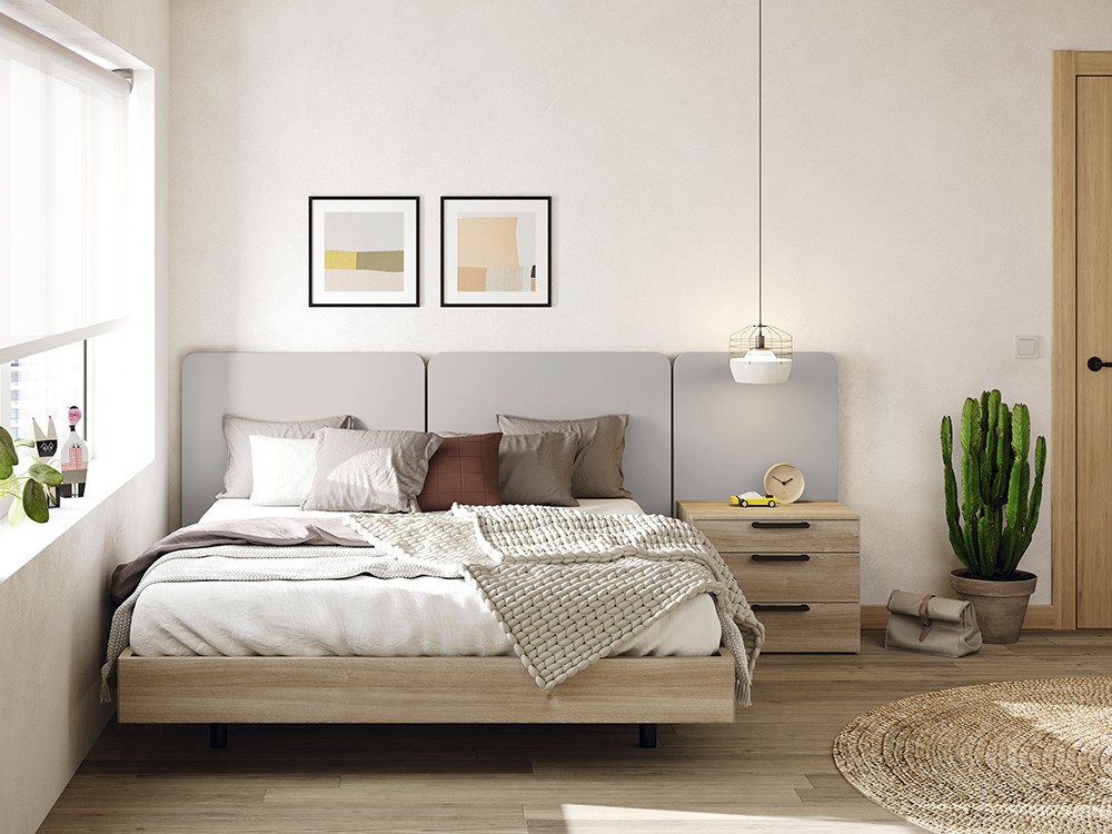 Cama con cabecero con tres paneles Ona y aro Slim Kalm 22 de Mobenia - 6